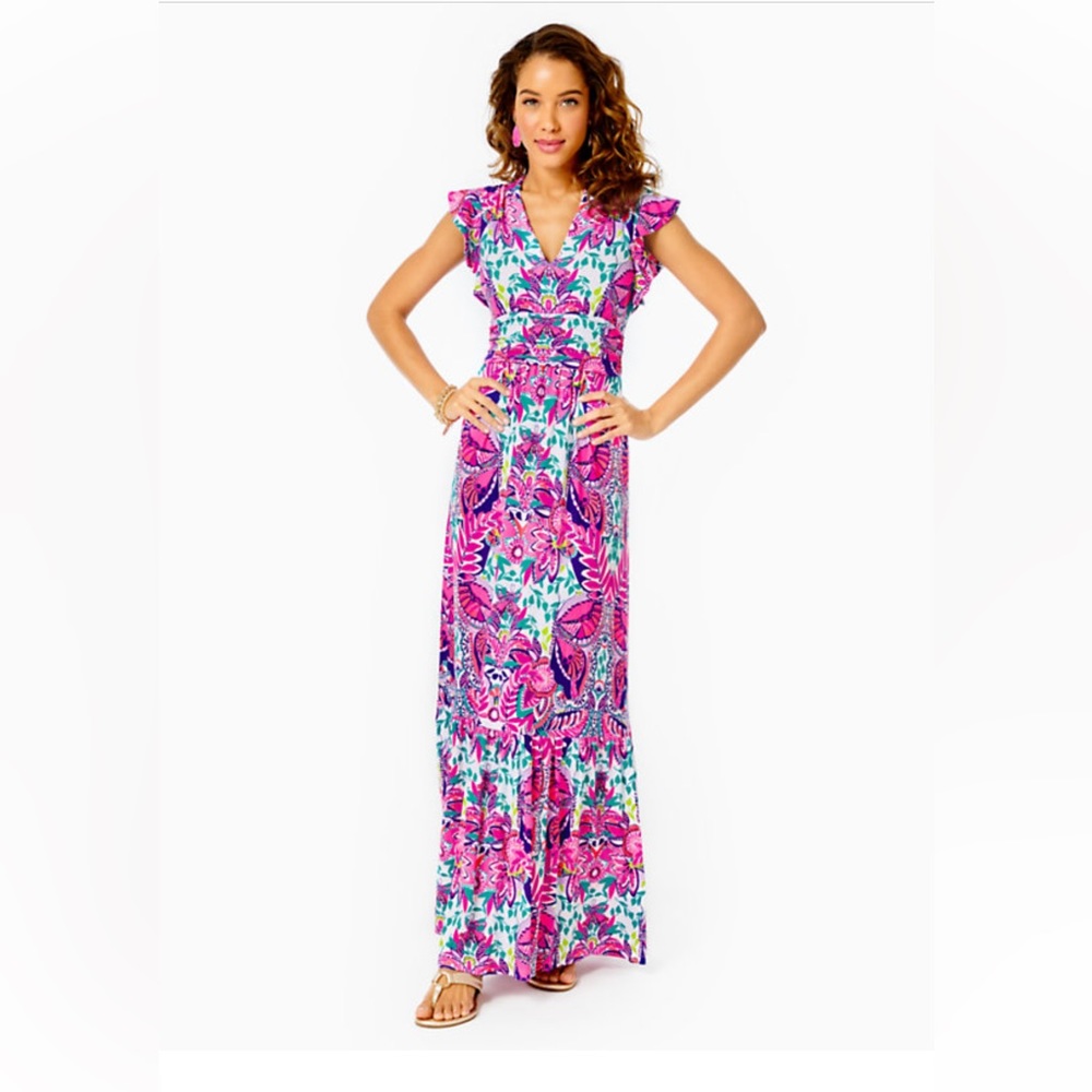 Lilly Pulitzer Adriann flutter sleeve maxi sz sm shes too fly new w/ tag
